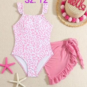 Pink Leopard Kids Swimsuit Set